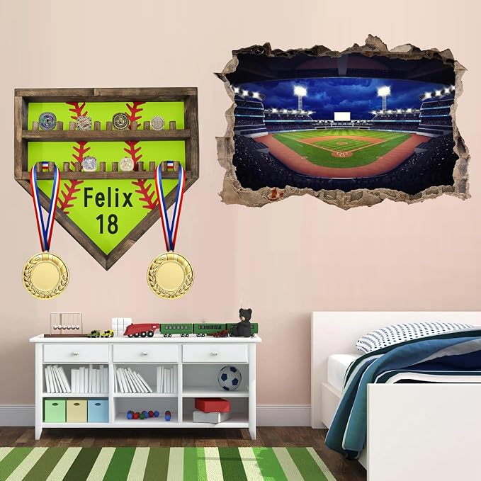 Personalized Baseball Softball Championship Ring Holder Display Case, Custom Name Number Sports Ring Display Case Wooden,24 Ring Posts,Trophy & Medal Gift Display Case for Men Dad(White)
