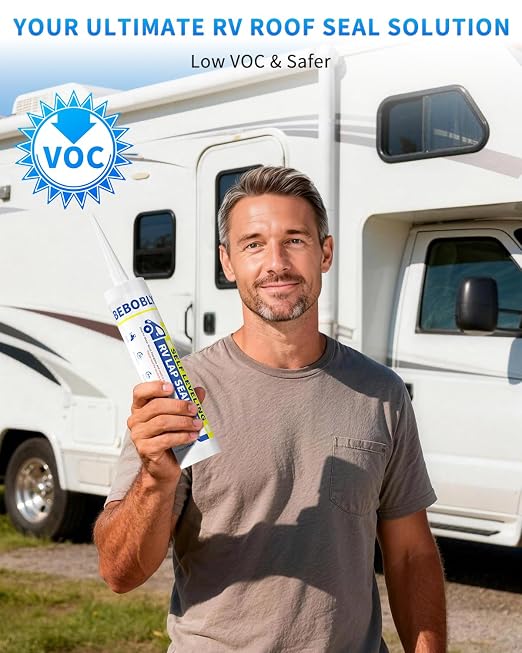 BEBOBLY RV Roof Sealant 4 Packs, Self Leveling Lap Sealant White, RV Caulking Sealant Waterproof, Flexible & Non-Cracking, RV Lap Sealant for Camper, Trailer & Motorhome Roof Repair, Secure Odorless