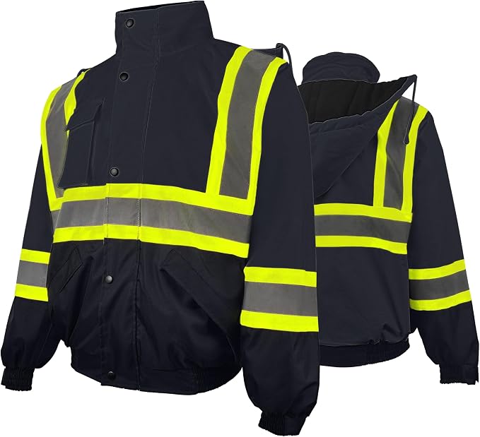 High Visibility Winter Safety Jackets for Men Waterproof-Warm Reflective Jackets Fleece Lining for Work Construction