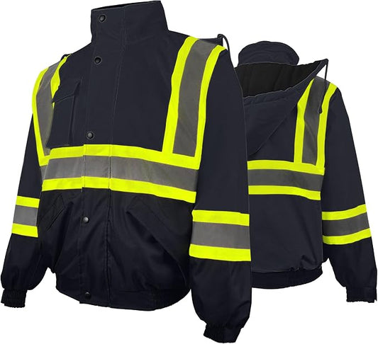 High Visibility Winter Safety Jackets for Men Waterproof-Warm Reflective Jackets Fleece Lining for Work Construction