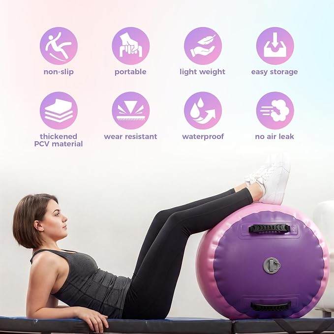 20in x 20in x 31in Inflatable Gymnastics Air Roller Barrel, Pink Air Roller Gymnastics Barrel for Yoga Training Cheerleading Home Use, Gymnastics Air Roller Air Barrel Inflatable Tumbling Mat