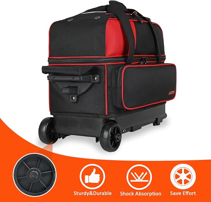 LARIPOP 2 Ball Bowling Roller Bag, Wheeled Bag with Shoe Compartment, Telescopic Handle & Padded Protection for Men Women