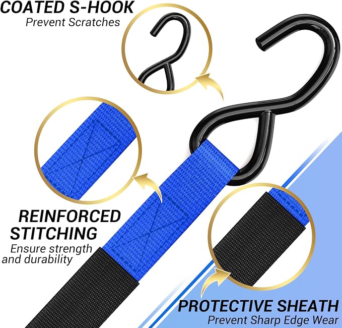 Ratchet Tie Down Strap 8-Pack 15 Ft - 500 lbs Load Cap with 1500 lbs Breaking Limit, Ohuhu Ratchet Tie Downs Logistic Cargo Straps for Moving Appliances Motorcycle Blue