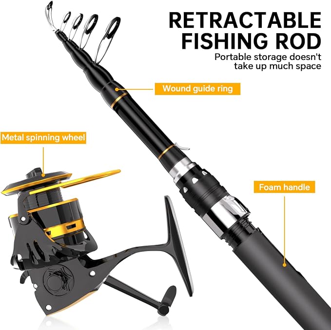 All-in-One Telescopic Fishing Rod Reel Combo Kit - 100M Line, Lures & Case for Saltwater/Freshwater