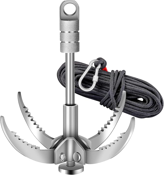 Grappling Hooks - Survival Claw Multifunctional Stainless Steel Large Hook with 20M(64ft) Static Rock Nylon Rope, Grappling Hook with Rope, Tree Climbing Gear Anchoring Fishing Rescue Vehicle Towing