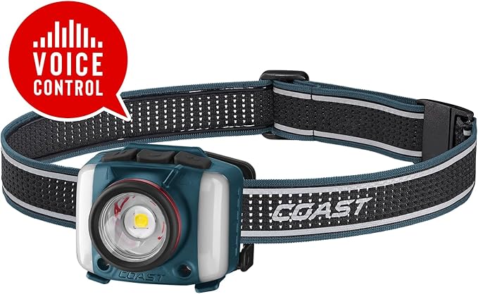 Coast FL97R Voice-Controlled 1200 Lumen Rechargeable LED Headlamp with Pure Beam Spot & Flood, ARC Lighting, Red & Green Color Modes, Glide Focus Radial Arm Dial and USB-C Charge Port, Ocean Blue