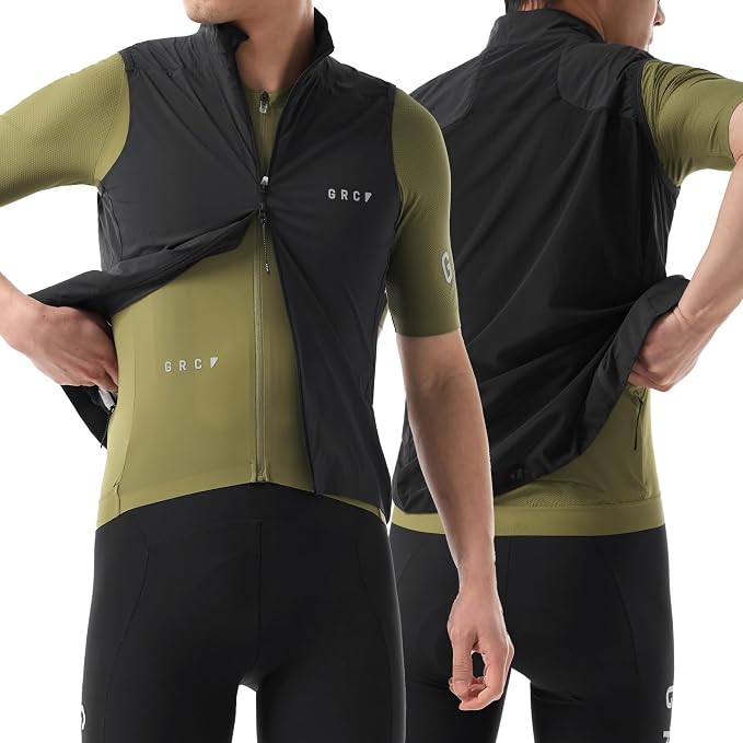 GRC Men's Windproof Cycling Vest, Running & Bike Vests with Two-way Zipper, Lightweight Sleeveless Windbreaker for Outdoors