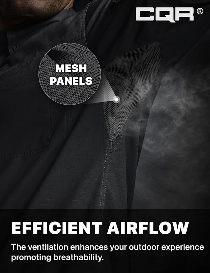 CQR Men's Long Sleeve Tactical Shirts, Ripstop Military Work Shirts, UPF 50+ Breathable Button Down Outdoor Hiking Shirt