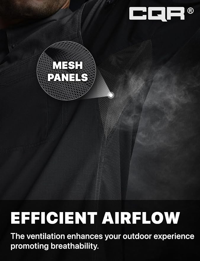 CQR Men's Long Sleeve Tactical Shirts, Ripstop Military Work Shirts, UPF 50+ Breathable Button Down Outdoor Hiking Shirt