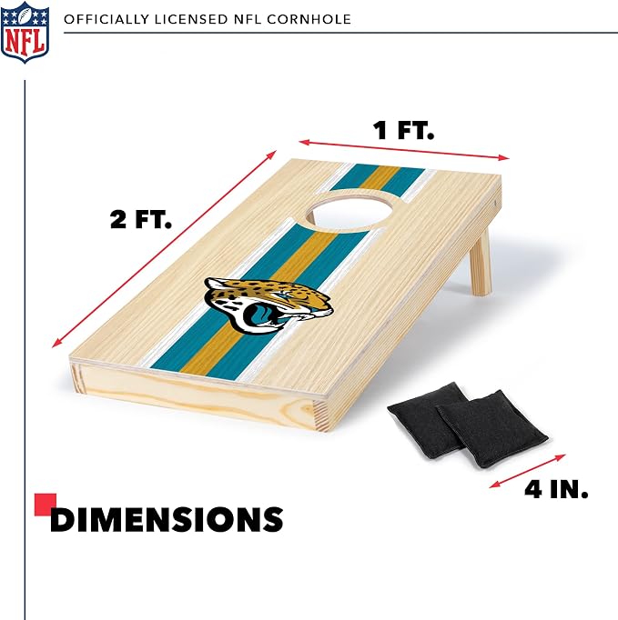 NFL Football Portable Size 1' x 2' Solid Wood Cornhole Set with Direct Print HD Team Graphics – Travel Size