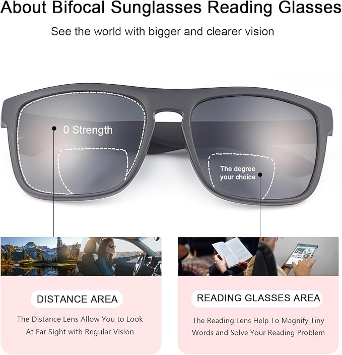YIMI Polarized Bifocal Reading Glasses UV Protection Outdoor Sun Readers Computer Anti Blue Light Glare Glasses for Men Women