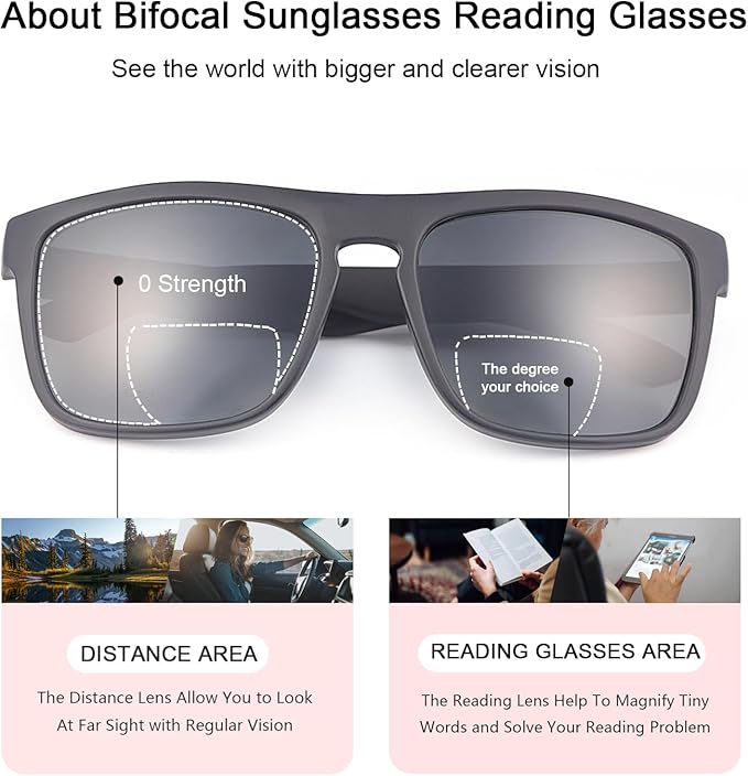 YIMI Polarized Bifocal Reading Glasses UV Protection Outdoor Sun Readers Computer Anti Blue Light Glare Glasses for Men Women