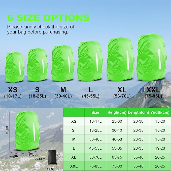 LAMA Waterproof Backpack Rain Cover, Reflective Rucksack Rain Cover for Anti-Dust/Anti-Theft/Bicycling/Hiking/Camping/Traveling/Outdoor Activities,XXL Size (for 75L-85L Backpack),1 Pcs Green
