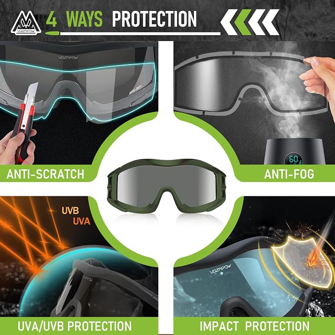 Airsoft Goggles Anti Fog with ANSI Z87.1 Certified, Safety Goggles Impact Resistant, Tactical Shooting Glasses