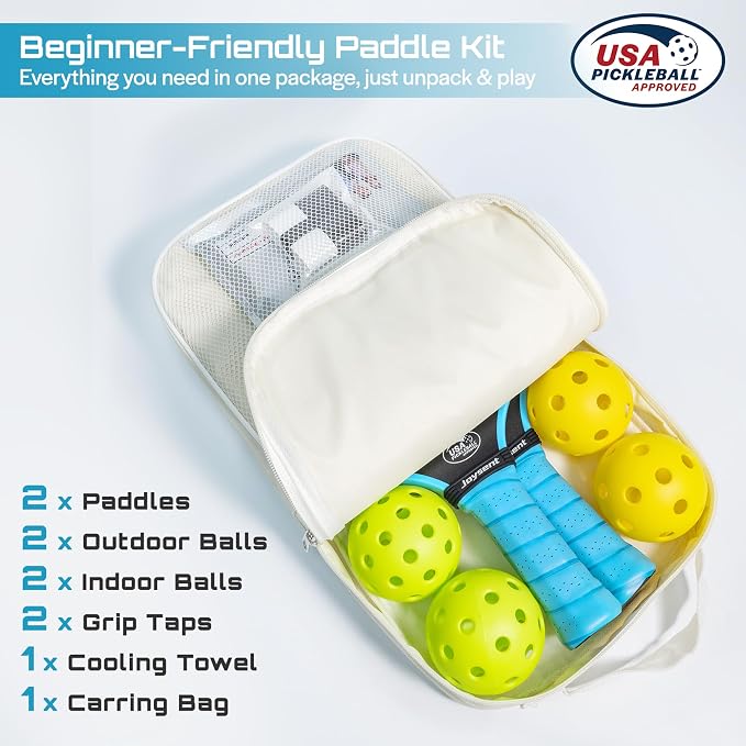 Pickleball Paddles Set, USAPA Approved Carbon Fiber Pickleball Set of 2 with Beginner Pickleball Rackets, Indoor Outdoor Pickle Balls for Adults Men Women, JT-1