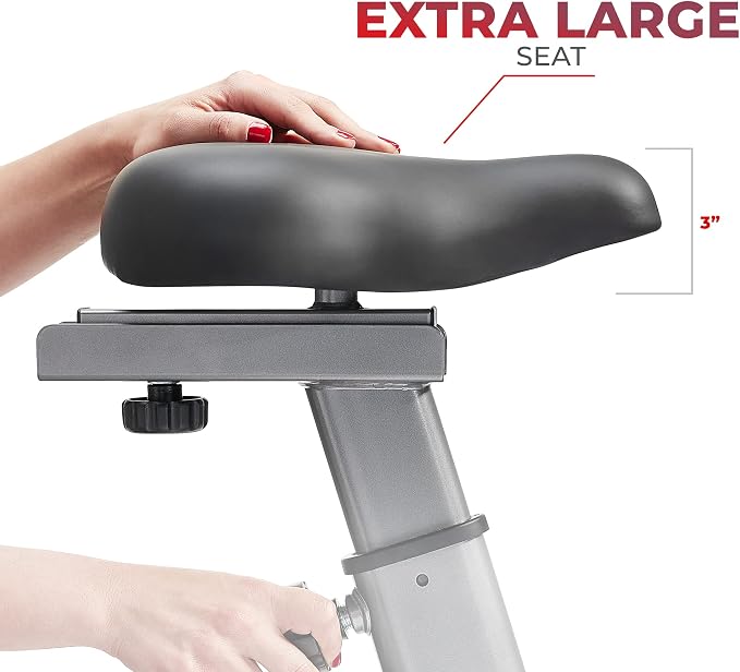 Sunny Health & Fitness Smart Stationary Exercise Upright Bike w/Pulse Sensor & 4-Way Adjustable Seat, Cycling Machine for Home Cardio Training, Free SunnyFit App Connection, Optional Resistance Band