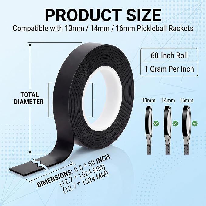 Hicarer 2 Rolls Weighted Tungsten Tape Compatible with Pickle-Ball Paddles – 1g Per Inch, 60 Inches Each Roll – Non-Toxic Lead Tape Alternative for Paddle Weighting, Balance and Power Control