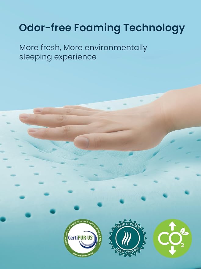 SLEEP ZONE Cooling Memory Foam Firm Pillow Queen, Breathable, Odorless, Cool Surface with High Support for Back and Side Sleepers, Home Hotel Hospital Essentials, 1 Pack Blue
