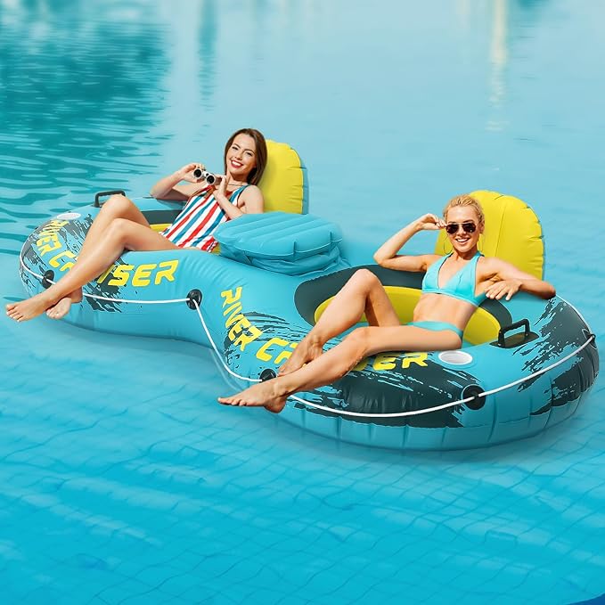 River Tubes for Floating Heavy Duty Inflatable Floating Lounger Premium River Water Rafts Pool Float with Cup Holder Above Lake for Adults
