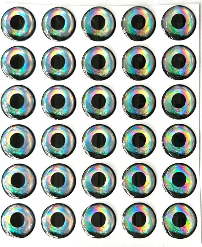 Brule 3-D Holographic Epoxy Fish Eyes (5mm-20mm) 60 Pack, Handpoured, Fishing Fly Tying Lures DIY Crafts