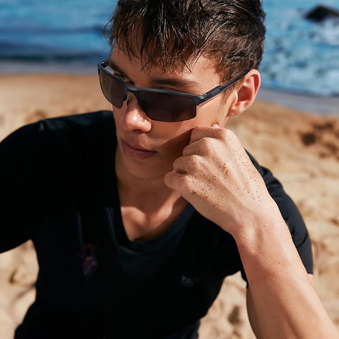 SKYOAK Sports Bifocal Reading Sunglasses Men Wrap Around UV 400 Protection Aluminum Frame Glasses Spring Hinge Semi Rimless Sun Readers Built In Driving/Running/Fishing Black,3.0