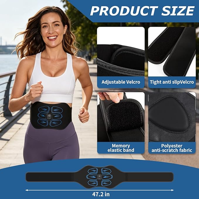 FDA Cleared ABS Stimulator Muscle Toner, Ab Machine, Portable Abdominal Belt, Electronic Pulse Massager, Home Office Fitness Belt Workout Equipment (Black Blue)