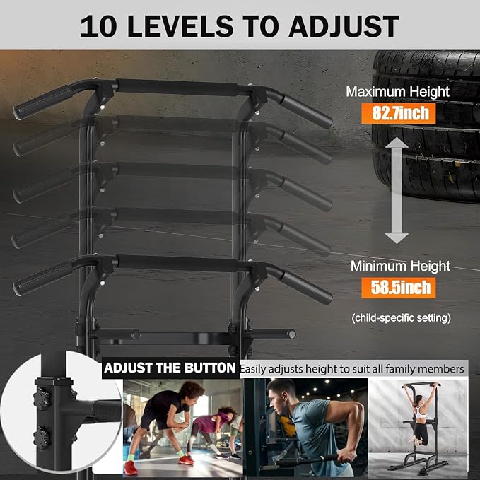 Power Tower for Home Gym, Pull Up Dip Station - Adjustable Freestanding Pull Up Bar with 300 Lbs Capacity, Heavy Duty Construction, Easy Assembly, No Wall Needed