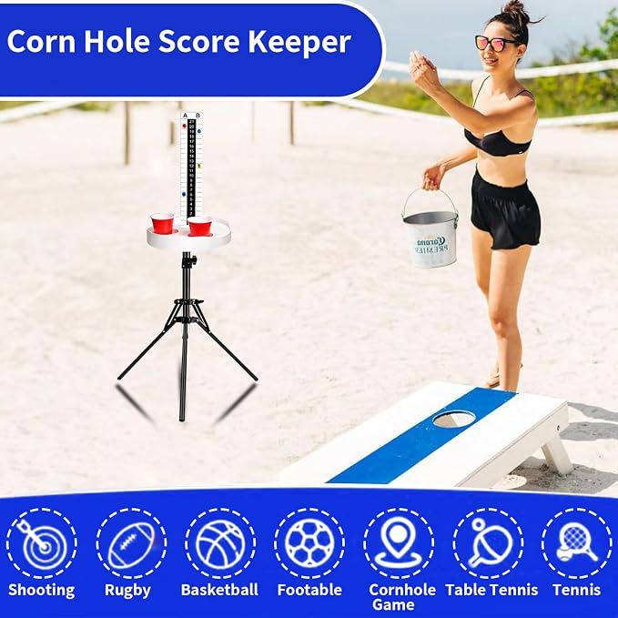 Cornhole Scoreboard with Drink Holders, 2 Sets Cornhole Score Keeper with Adjustable Foldable Tripod Stand, Magnetic Markers Corn Hole Game Accessories for Backyard, Outdoor Games