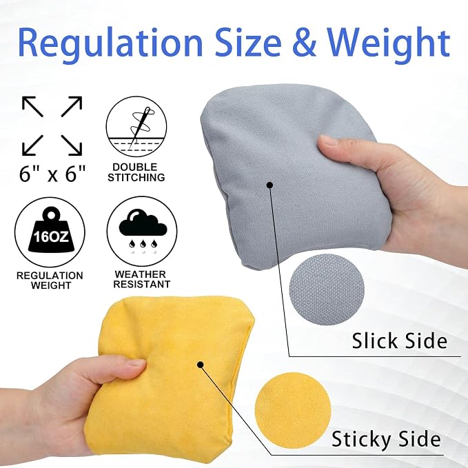 EunHo Regulation Cornhole Bags Set of 8 - Dual Sided Slick and Stick Cornhole Bean Bags for Tossing Game Professional All Weather Pro Corn Hole Bags with Tote Bag