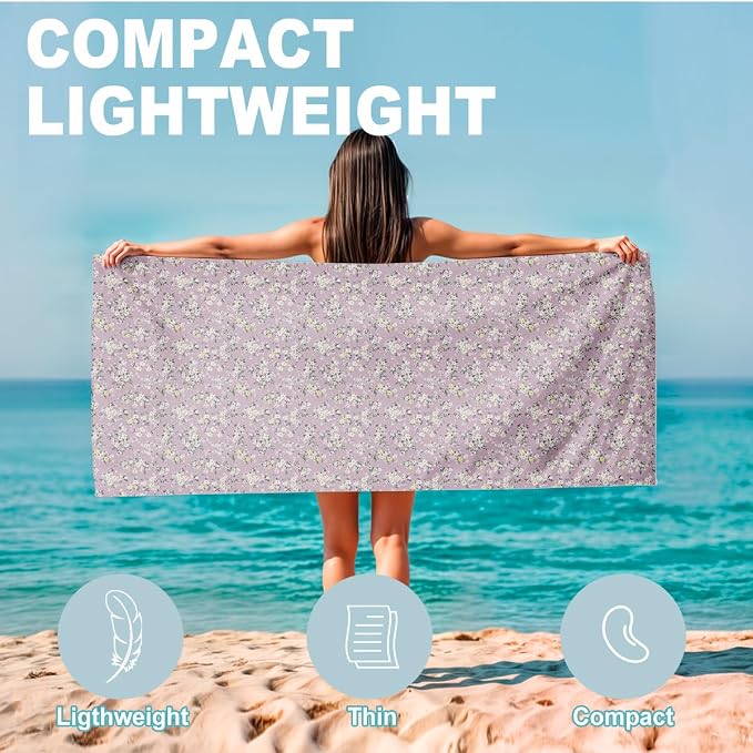2 Pcs Microfiber Beach Towel Sand Free Quick Dry Oversized Vintage Floral Sage Green White Shabby Chic Lightweight Accessories for Adults Pool Travel Yoga Gym 71 x 32 Inches