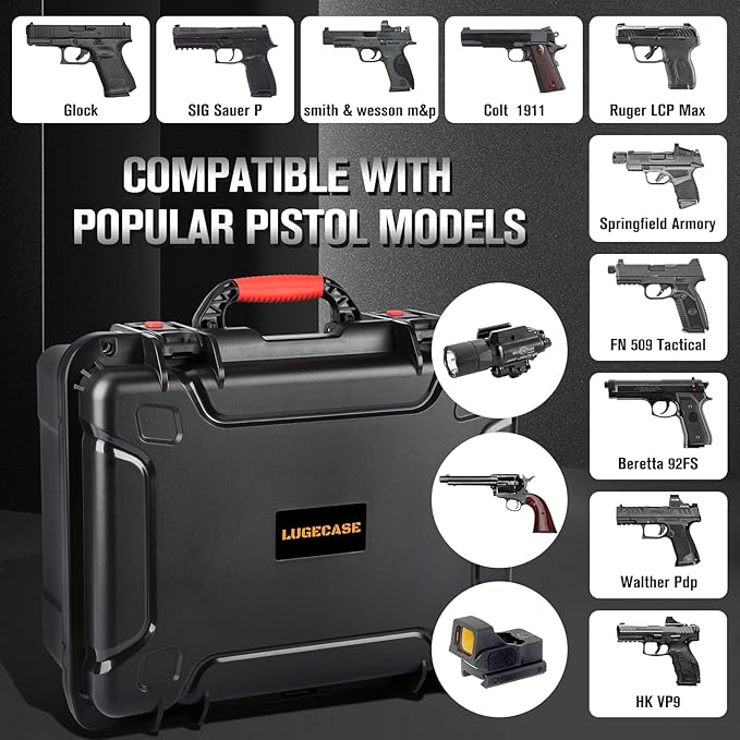 Pistol Gun Case for Multi Handguns - Hold Multiple Pistols & Magazines, Pre-cut Waterproof Hard Shell Gun Box, TSA Approved Pistol Case for SIG Sauer, Smith & Wesson, for Colt, for Revolver, for Glock