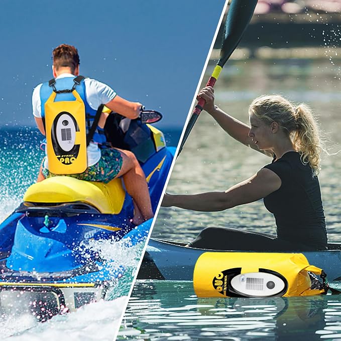 Qoolife Dry Bag Waterproof with Solar Bluetooth Speaker & Light - 10L/20L Roll Top Dry Sack Keeps Gear Dry for Men Women Kayaking, Beach, Rafting, Boating, Hiking, Camping and Fishing