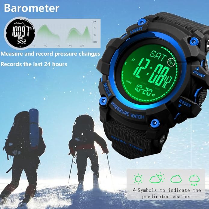 Watch Compass, Altimeter Barometer Thermometer Temperature, Pedometer, Military Army Waterproof Outdoors Sport Digital Watch for Men