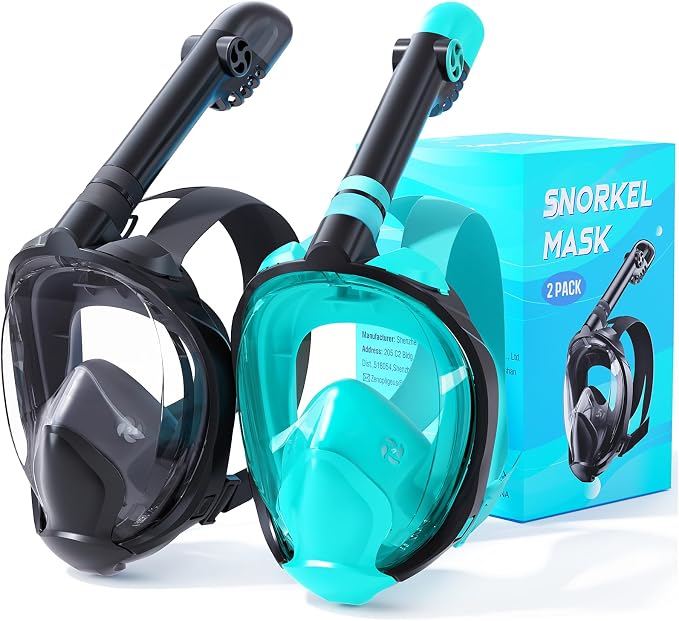 Full Face Snorkel Mask for Adults, 180° Panoramic Anti-Fog Snorkeling Gear with Dry Top System & Camera Mount, Foldable Anti-Leak Design for Travel, Swimming & Ocean Snorkeling