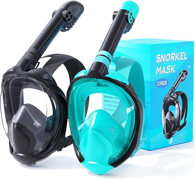 Full Face Snorkel Mask for Adults, 180° Panoramic Anti-Fog Snorkeling Gear with Dry Top System & Camera Mount, Foldable Anti-Leak Design for Travel, Swimming & Ocean Snorkeling
