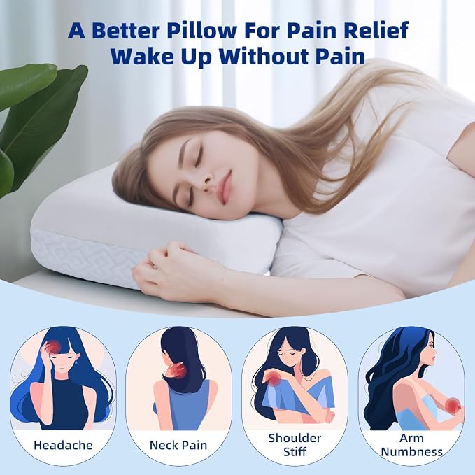 LOFE® Adjustable Memory Foam Pillow, Cervical Pillow for Neck Pain Relief | 4 Height from 1.2 to 4.8in, CertiPUR-US Neck Support Pillow for Side Sleepers, Back/Stomach Sleepers, Removable Cooling Cover