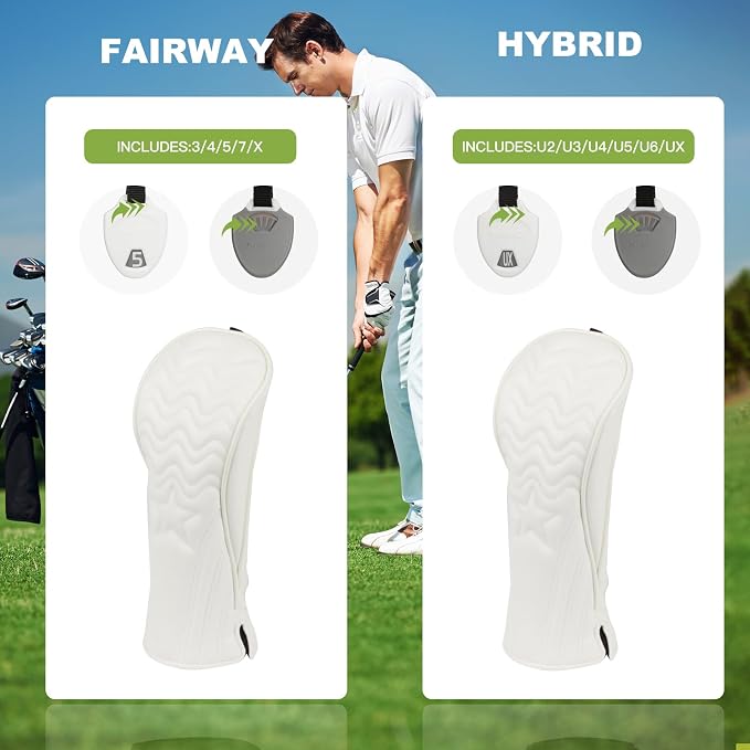 4pcs or 1pc Golf Club Head Covers for Woods, Driver, Fairway, Hybrid – Premium PU Leather with Interchangeable Tags & Magnetic Blade and Mallet Putter Covers