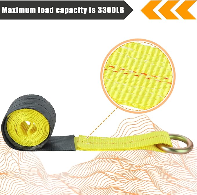 12Pack 2" x 8 Ft Lasso Straps with D Ring, D Ring Straps for Wheel Lift, Wrecker, Rollback, Tow Truck(11, 000 Lbs, Yellow)