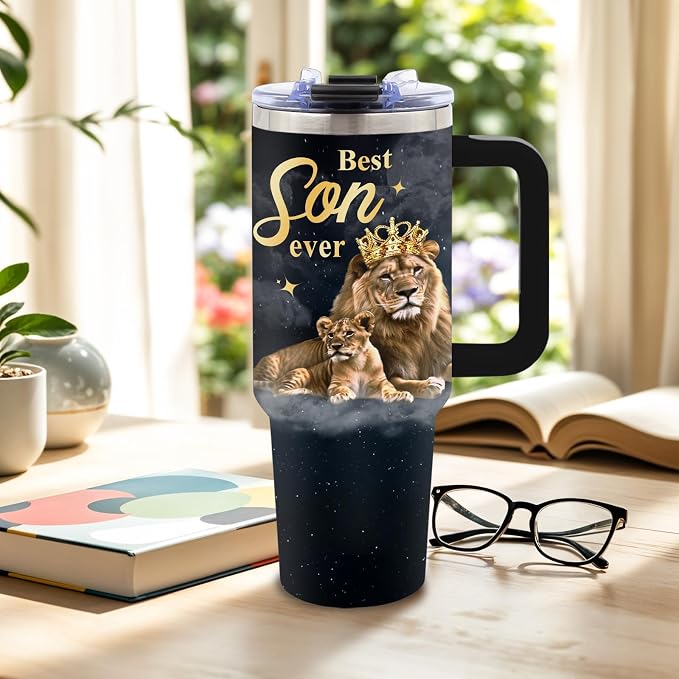 DUUV Gifts for Son, To My Son Birthday Tumbler from Mom Dad, Best Sons Ever Tumbler 40 Oz with Handle and Straw, Christmas Thanksgiving Birthday Gift for Grown Sons, 1PCS