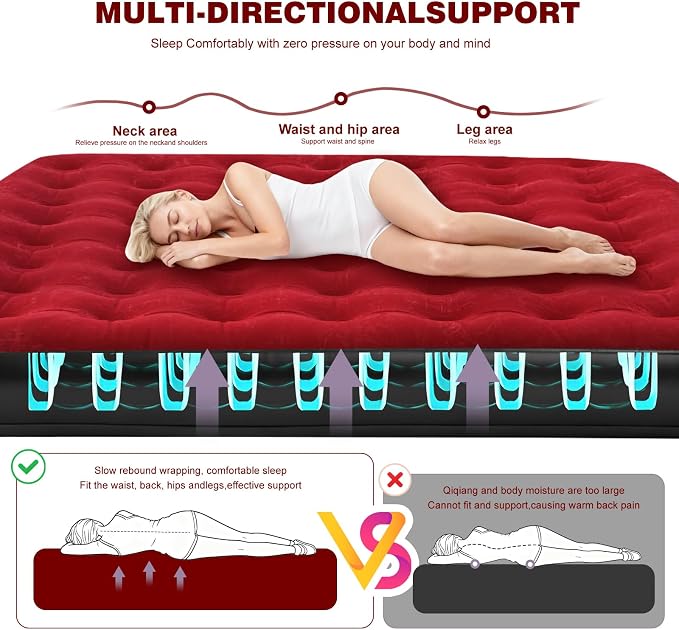 Onirii King Size Camping Air Mattress Bed with Air Pump | 80"x 72"Thickened Portable Blow Up Inflatable Air Mattress,Travel Sleeping Bed Pad for Camping Home Hiking
