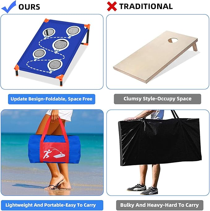 NZQXJXZ Portable Cornhole Board Set with 8 Bean Bags Corn Hole Toss Game Cornhole Games for Indoor and Outdoor Parties, Ideal for Kids, Adults, Camping Travel,Parties,Beach, Yard