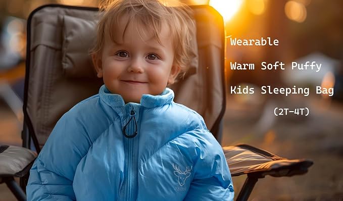 Walkable Toddler Sleeping Bags for Kids, Boys Girls (2T-4T) - Puffy Camping Sleeping Sack for Indoor, Outdoor, Travel, Sleepover, Slumber Party (up to 46 in)- Machine Washable, Lightweight