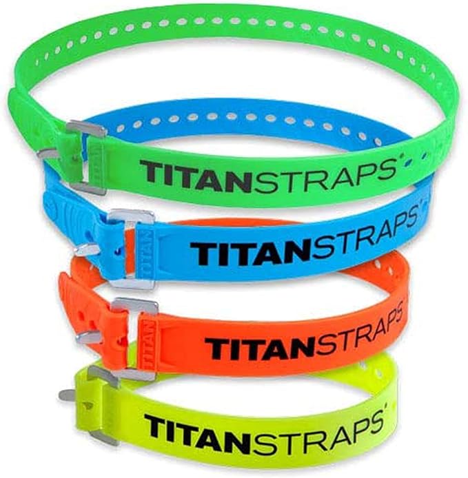 Titan Industrial Straps – Strong & Simple Tie-Downs for Construction (Welders, DIY Home) & 1st Responders – 3 Year Warranty, Batch Tested – 70 lb. Working Load, Multi-Color, Multi-Length, 4-Pack