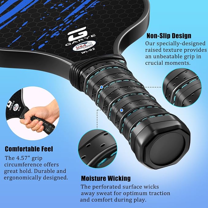 GARYE Pickleball Paddles Set of 2 or 4, USAPA Approved Carbon Fiber Pickleball Set, Lightweight Pickle Ball Rackets 2 Pack with 6 Balls, 1 Bag, Pair of Grip Tapes, Pickle Ball Paddle for Men and Women