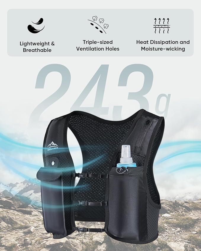 Zelvot Running Vest for Women Men, Adjustable Running Phone Holder Vest, USA Original Patent, Running Hydration Vest with 500ml Soft Flask, Reflective Running Backpack for Hiking Cycling