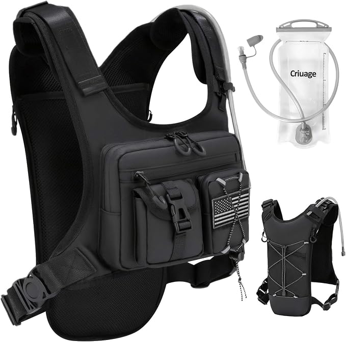 Criuage USA Patent Running Hydration Vest Backpack, Lightweight Chest Pack with 2.0L Water Bladder Bag Daypack for Hiking Running Cycling Race Marathon for Women Men