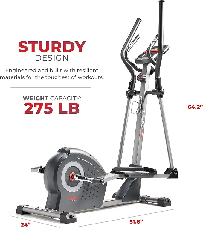 Sunny Health & Fitness Upright Elliptical Machine, Full Body Cardio Exercise Equipment with Adjustable Resistance, Arm and Leg Workout Machine, SunnyFit App via Bluetooth