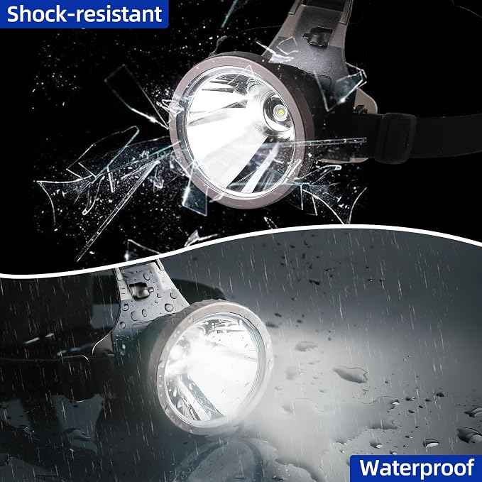Rechargeable LED Headlamp, Ultra-Bright Waterproof Headlamp, USB-C Charging, Ideal for Hunting, Prospecting, Beachcombing, and Other Outdoor Activities