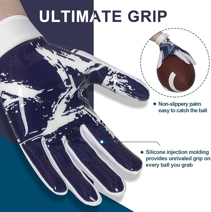 RIGWARL Football Gloves Adult Men, Youth Kids Football Gloves with Super Sticky Grip, Receiver Glove Adult Youth Kids Best Gift for Father‘s Day