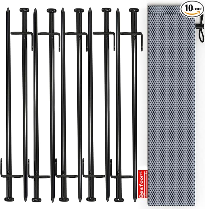 Heavy Duty Steel Tent Stakes - Tarp Pegs Camping Stakes for Outdoor Camping Canopy and tarp, 12 inch 8/10/12PC Pack